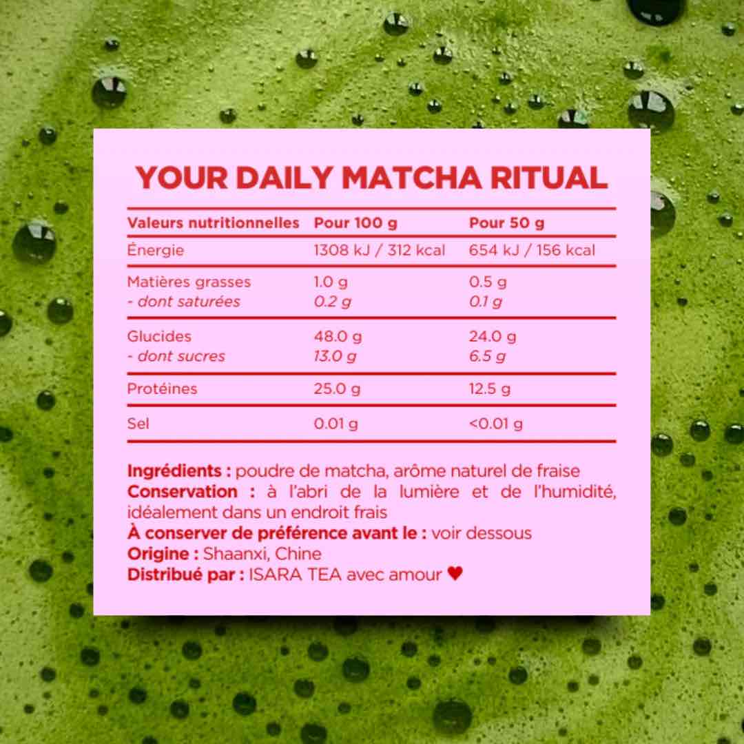 Valeurs nutritionnelles et ingrédients du matcha fraise ISARA